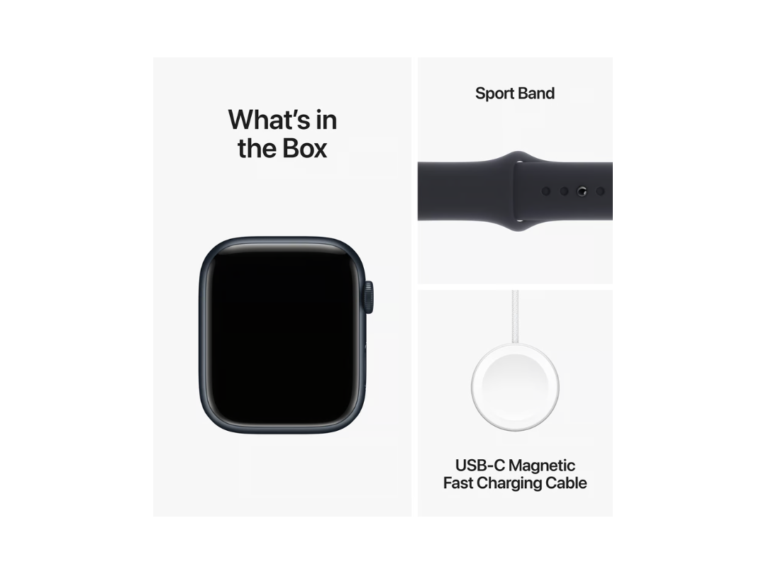 ساعة Apple Watch Series 9 GPS، هيكل من الألومنيوم باللون الليلي مع حزام رياضي باللون الليلي، 45 مم، M/L، MR9A3QA/A ساعة Apple Watch Series 9 GPS، هيكل من الألومنيوم باللون الليلي مع حزام رياضي باللون الليلي، 45 مم، M/L، MR9A3QA/A